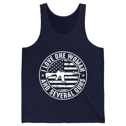I LOVE ONE WOMAN AND Several GUNS Funny Gun Owners Tank Top - product mockup - Navy
