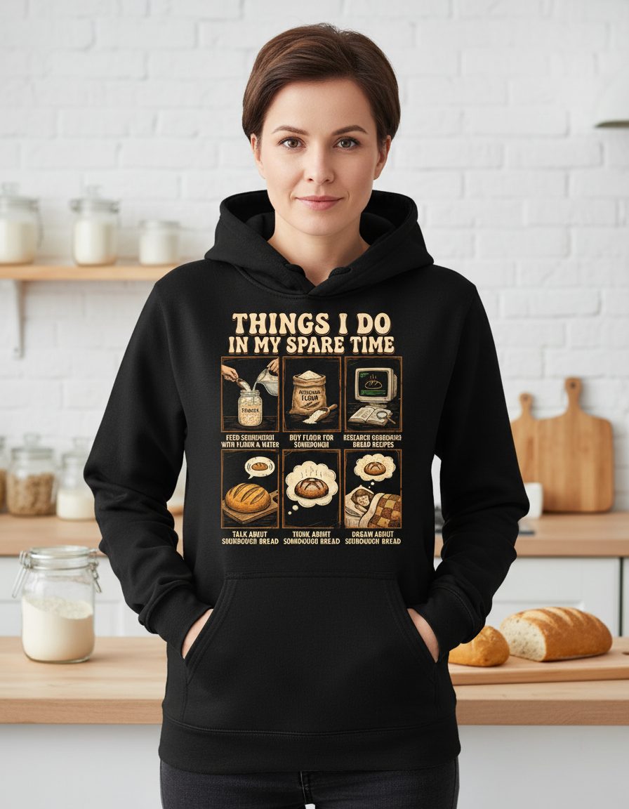 Things I Do in My Spare Time sourdough bread baking Hoodie Black lifestyle mockup