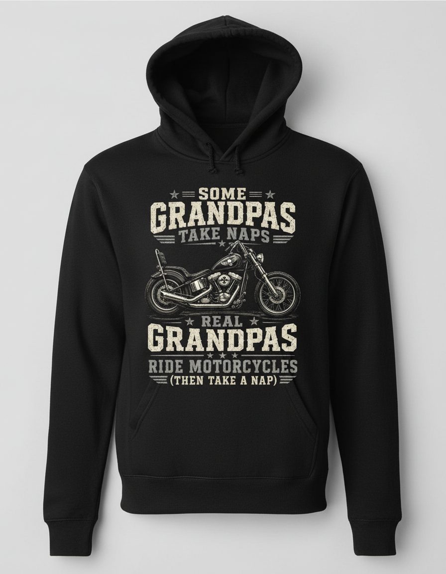 Some Grandpas Take Naps Real Grandpas Ride Motorcycles (then Take a Nap) Funny Biker Hoodie - product mockup - Black