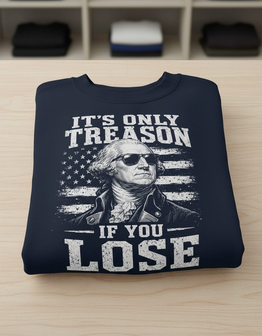 It's Only Treason If You Lose Funny Patriotic History Sweatshirt - product mockup - Navy