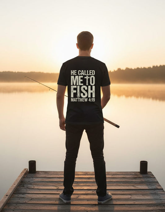 He Called Me to Fish Matthew 4 19 Christian Fishing T-Shirt - product mockup - Black