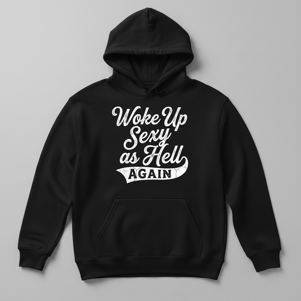 Woke Up Sexy As Hell Again Funny Sarcastic Quote Hoodie - Black