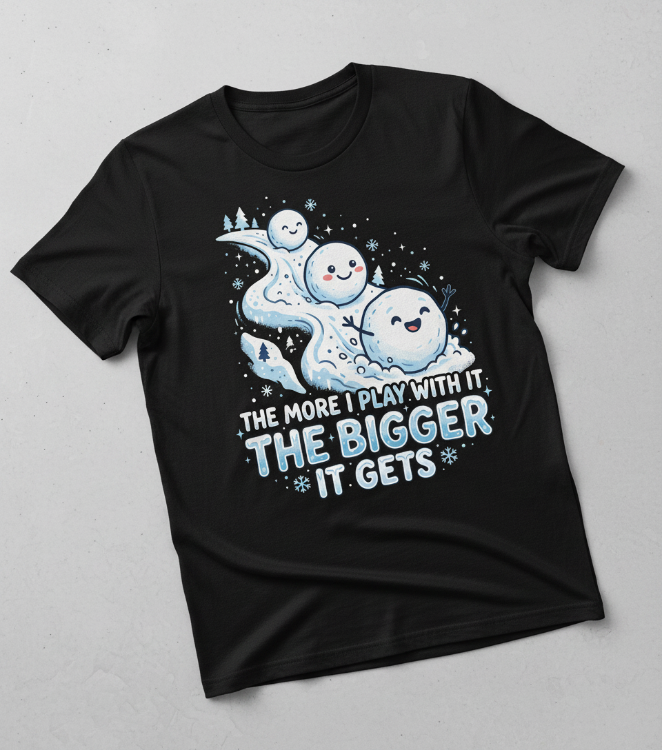The More I Play With It The Bigger It Gets Funny Snowman Pun T-Shirt - Black