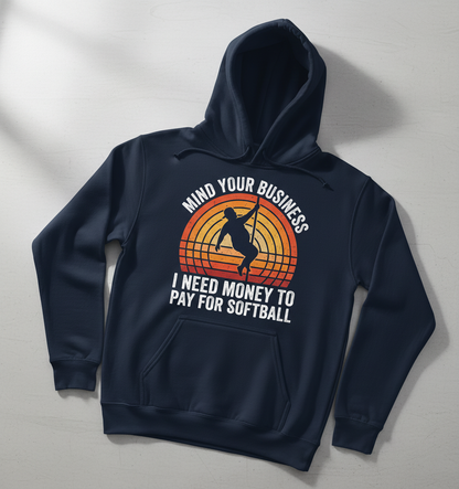 Mind Your Business Funny Softball Pole Dancer Design Hoodie - Navy