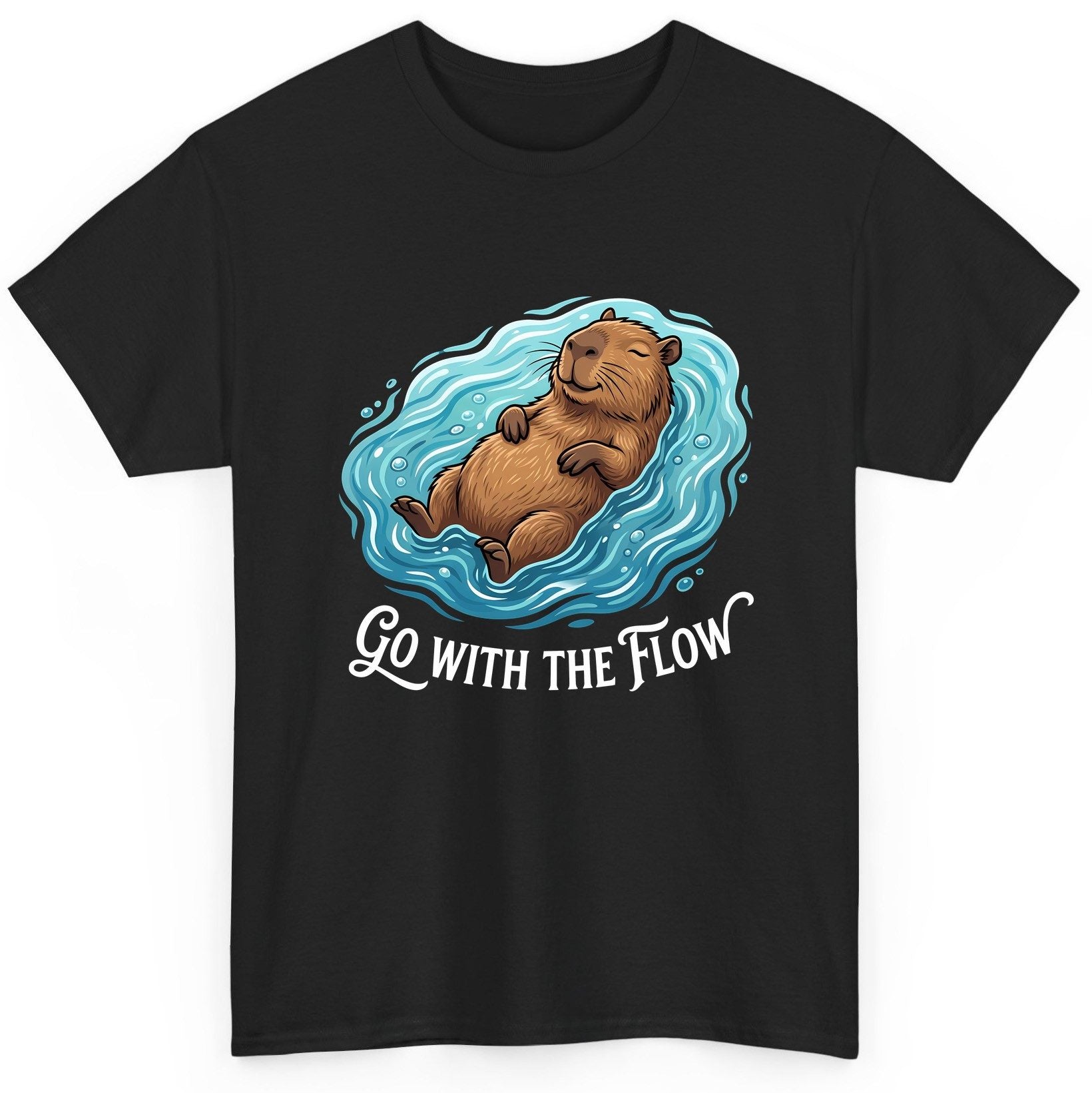 Go WITH THE Flow Funny Capybara T-Shirt - product mockup - Black