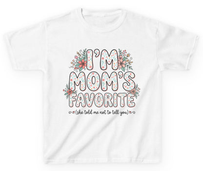 I'm Mom's Favorite (She Told Me Not to Tell You) sibling rivalry humor Youth T-Shirt White product mockup