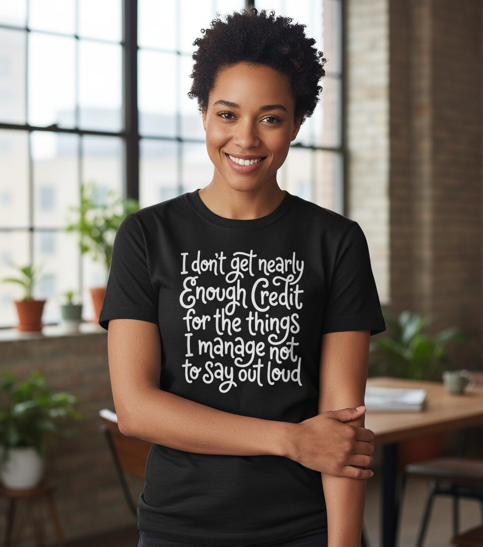 I Don't Get Nearly Enough Credit for the Things I Manage Not to Say Out Loud sarcastic humor T-Shirt Black lifestyle mockup