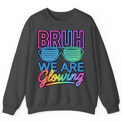 BRUH WE ARE Glowing Neon Party Sweatshirt Dark Heather product mockup