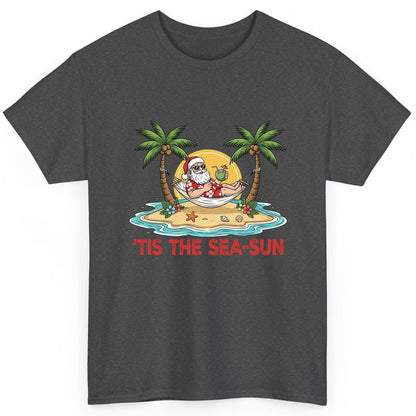 'Tis the Sea-Sun santa claus on a tropical vacation T-Shirt Dark Heather product mockup