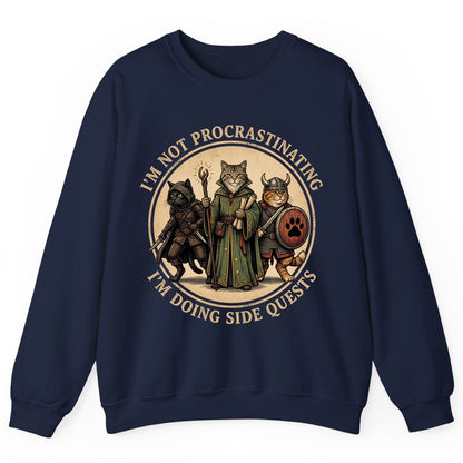 I'm Not Procrastinating I'm Doing Side Quests rpg cats Sweatshirt Navy product mockup