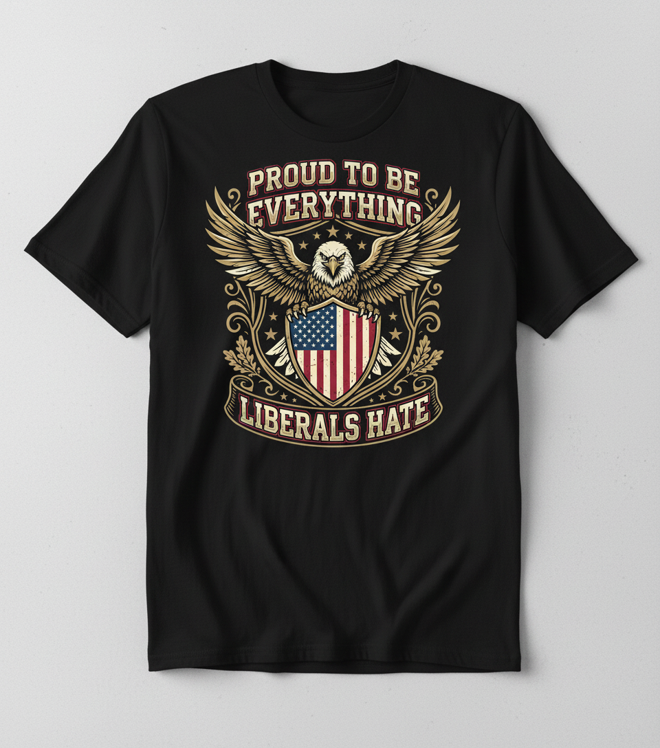 Proud To Be Everything Liberals Hate Patriotic Eagle T-Shirt - Black