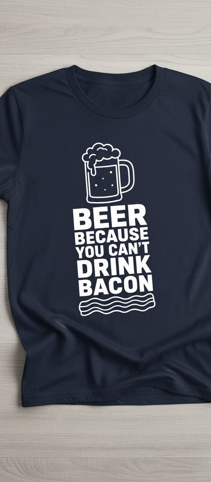 You Can't Drink Bacon Beer Funny Lovers T-Shirt - product mockup - Navy