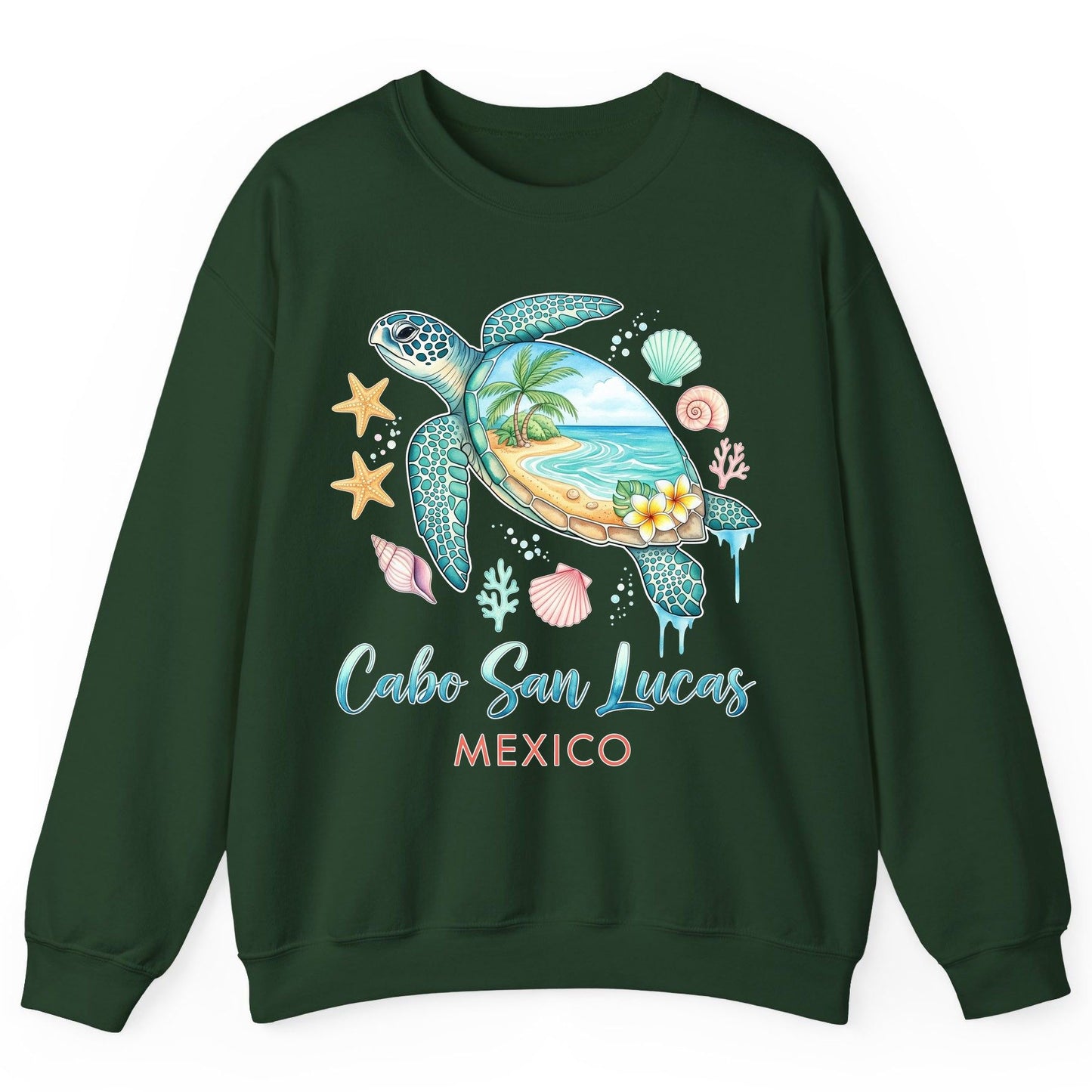 Cabo San Lucas Mexico sea turtle Sweatshirt Forest Green product mockup
