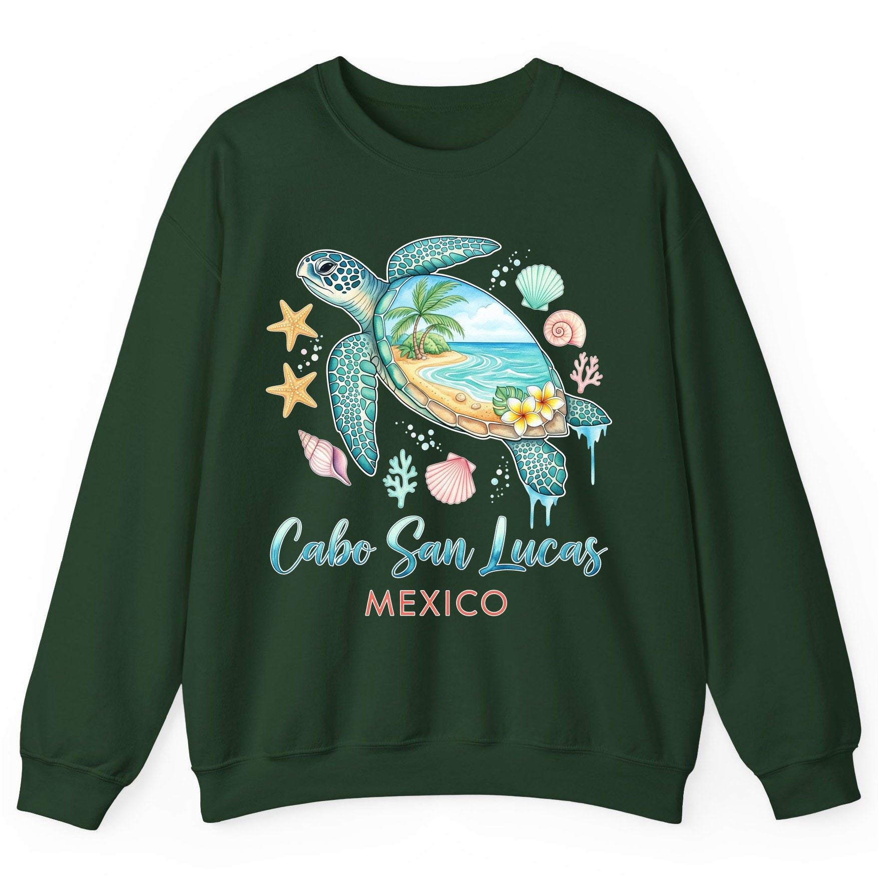 Cabo San Lucas Mexico sea turtle Sweatshirt Forest Green product mockup