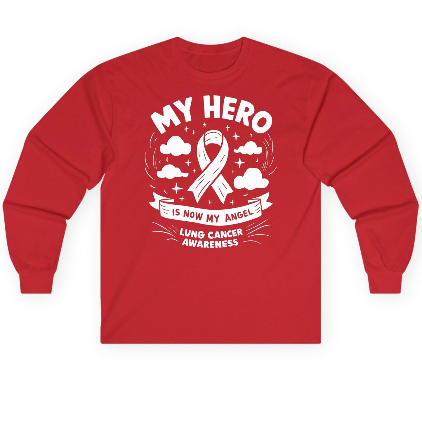 My Hero Is Now My Angel Lung Cancer Awareness lung cancer awareness Long Sleeve Tee Red product mockup