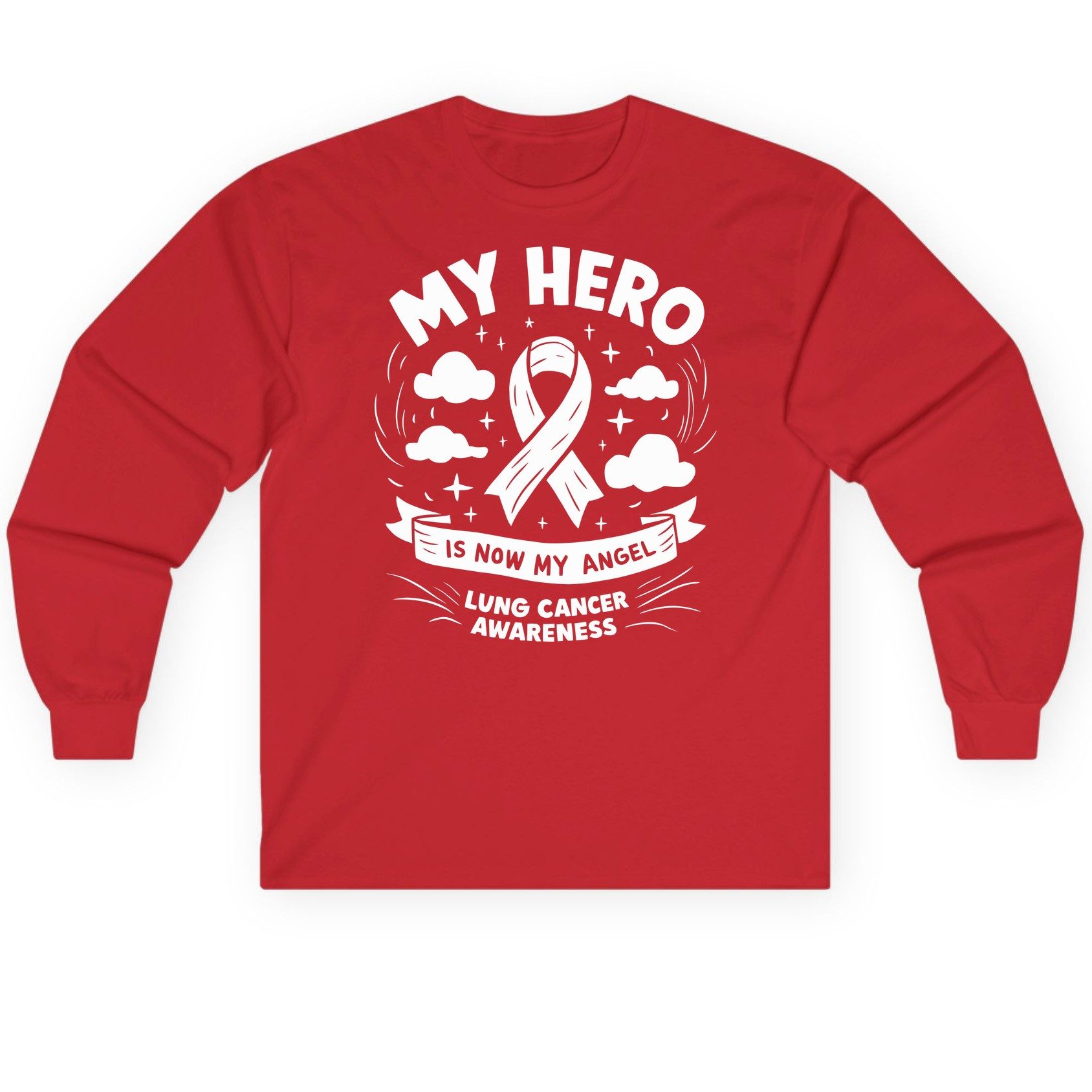 My Hero Is Now My Angel Lung Cancer Awareness lung cancer awareness Long Sleeve Tee Red product mockup