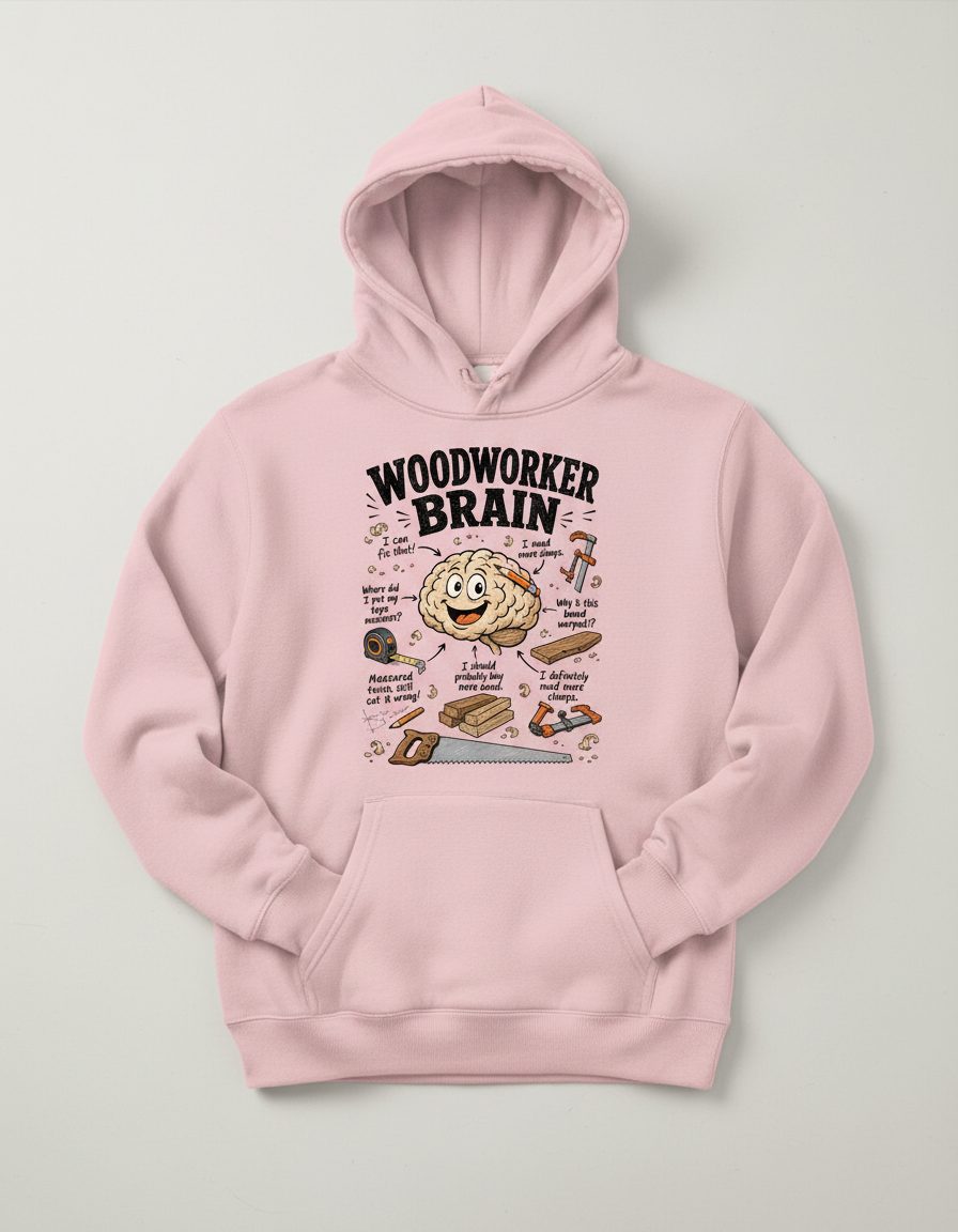 Woodworker Brain Funny Woodworking Hoodie - product mockup - Light Pink