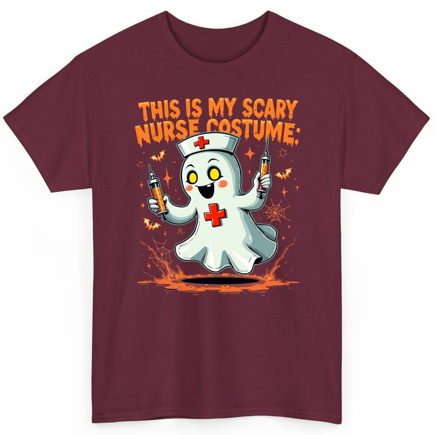 This Is My Scary Nurse Costume ghost nurse T-Shirt Maroon product mockup