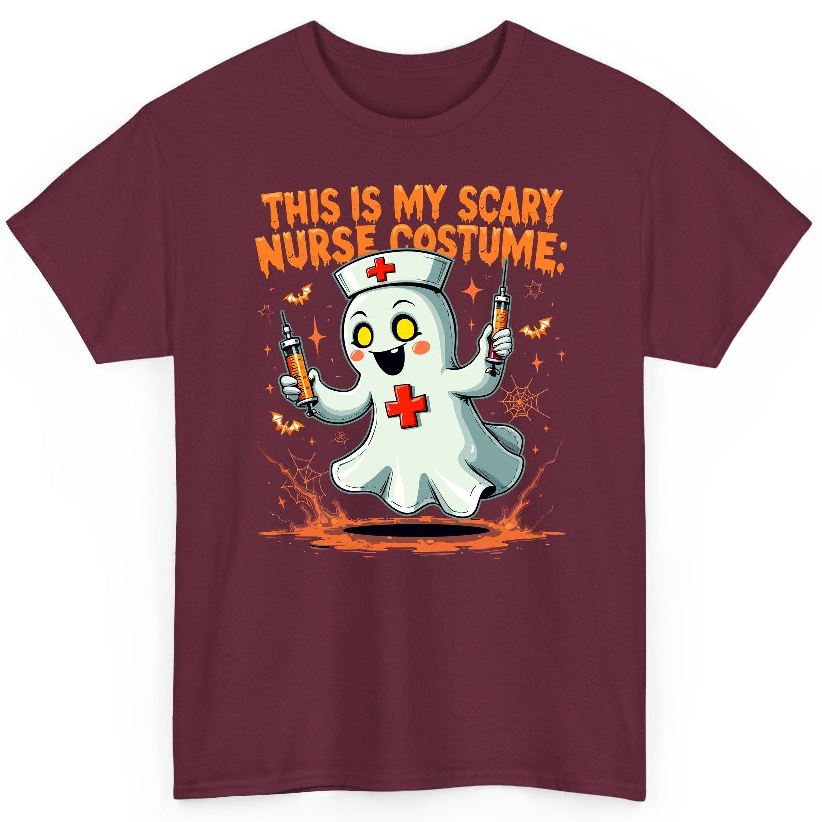 This Is My Scary Nurse Costume ghost nurse T-Shirt Maroon product mockup