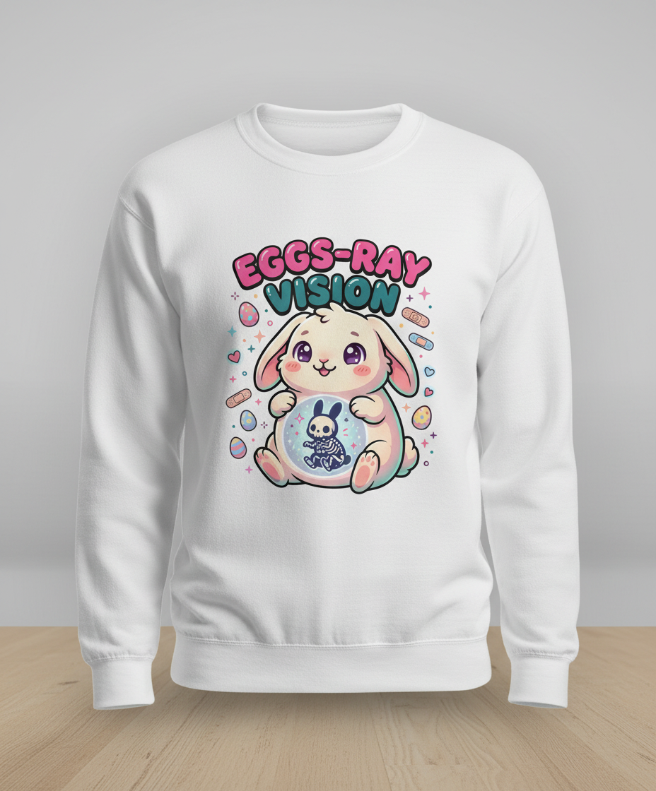 Eggs-Ray Vision Kawaii Easter Bunny Skeleton Sweatshirt - White