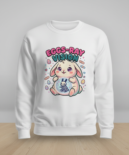 Eggs-Ray Vision Kawaii Easter Bunny Skeleton Sweatshirt - White