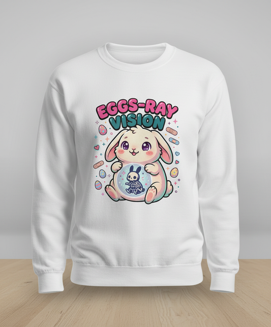 Eggs-Ray Vision Kawaii Easter Bunny Skeleton Sweatshirt - White