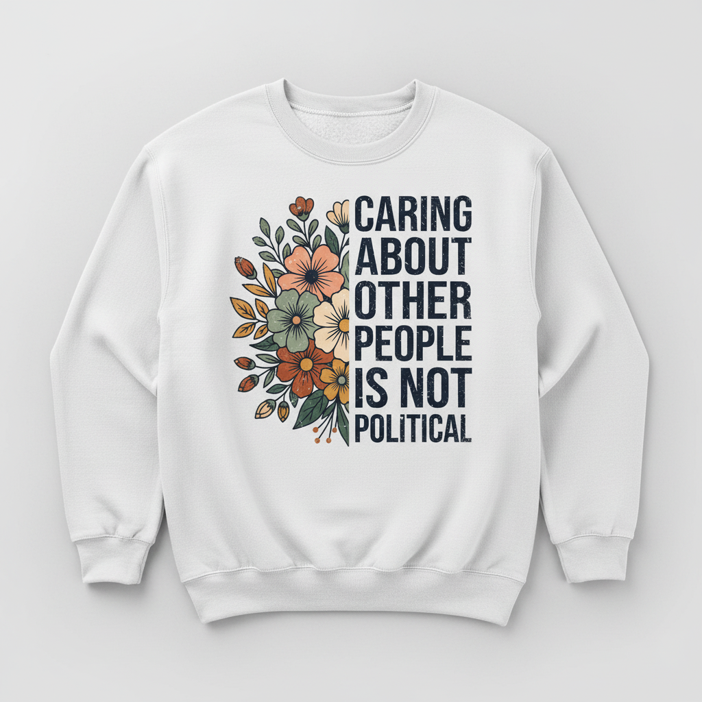 Caring About Other People Is Not Political Floral Design Sweatshirt - White