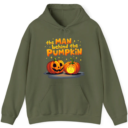 The Man Behind the Pumpkin Halloween pregnancy announcement Hoodie Military Green product mockup