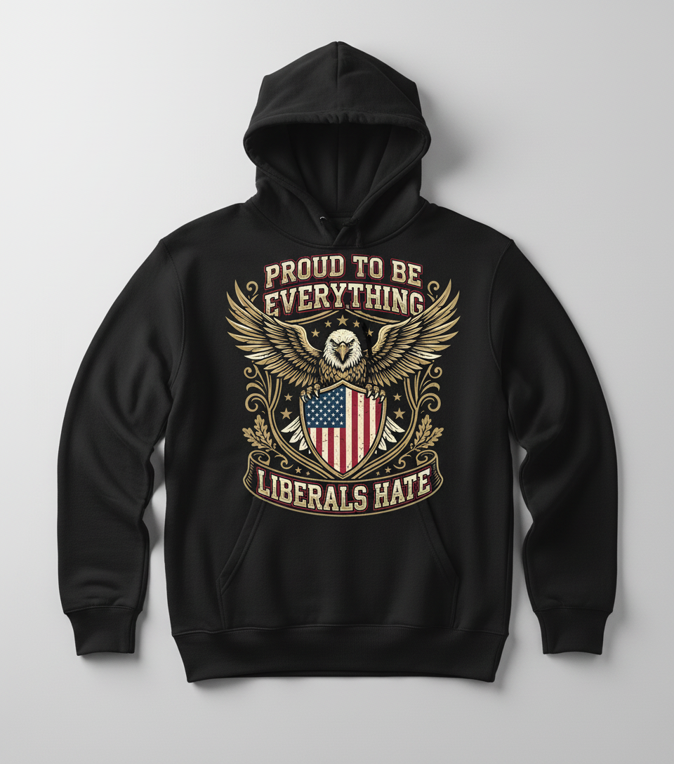 Proud To Be Everything Liberals Hate Patriotic Eagle Hoodie - Black