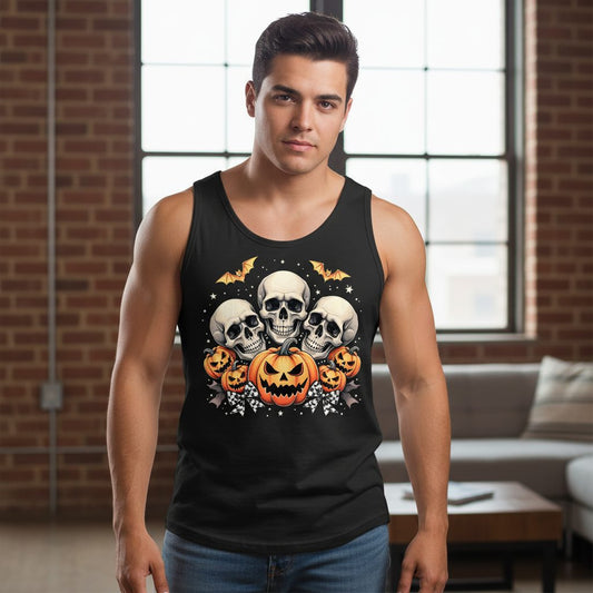 Skulls and Pumpkins Halloween Halloween Tank Top Black lifestyle mockup