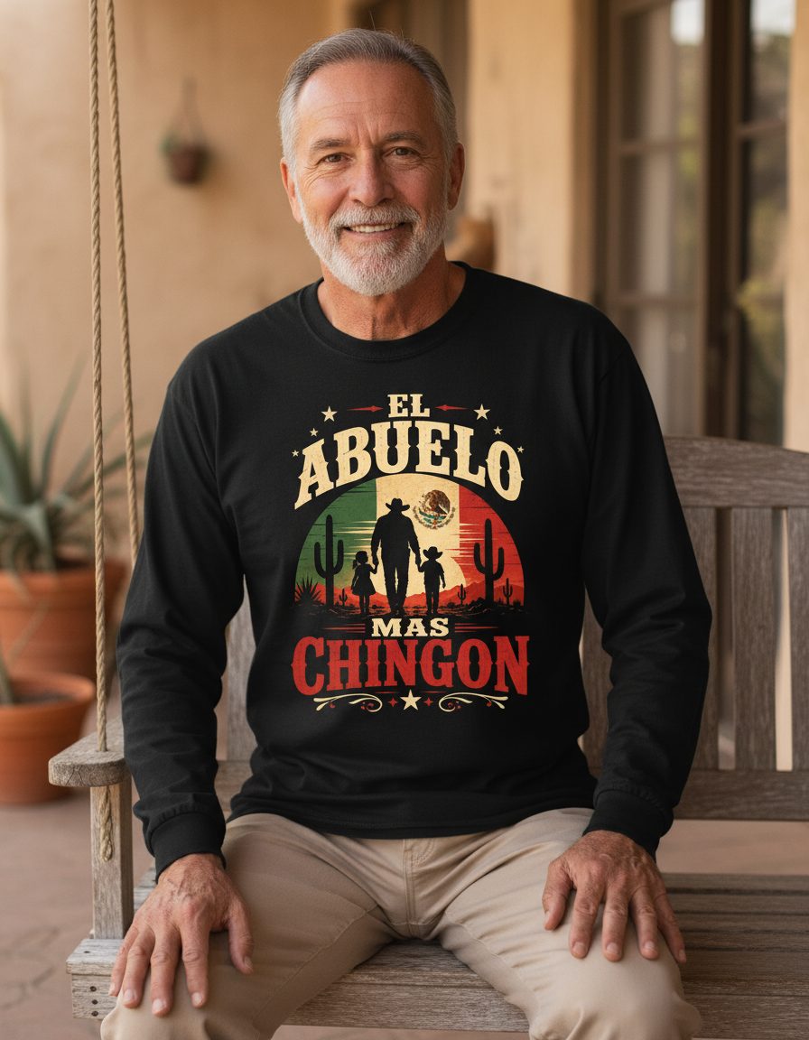 El Abuelo Mas Chingon mexican grandfather Long Sleeve Tee Black lifestyle mockup