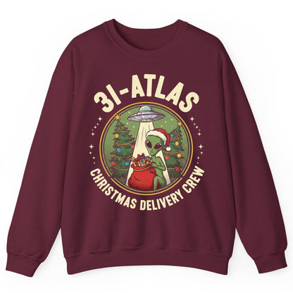 31-Atlas Christmas Delivery Crew alien Christmas Sweatshirt Maroon product mockup