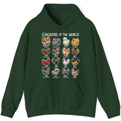 Chickens of the World chicken breeds Hoodie Forest Green product mockup