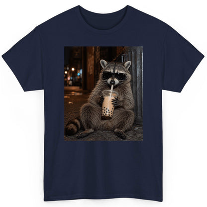 Cool Raccoon Bubble Tea Funny Lovers T-Shirt - product mockup - Navy