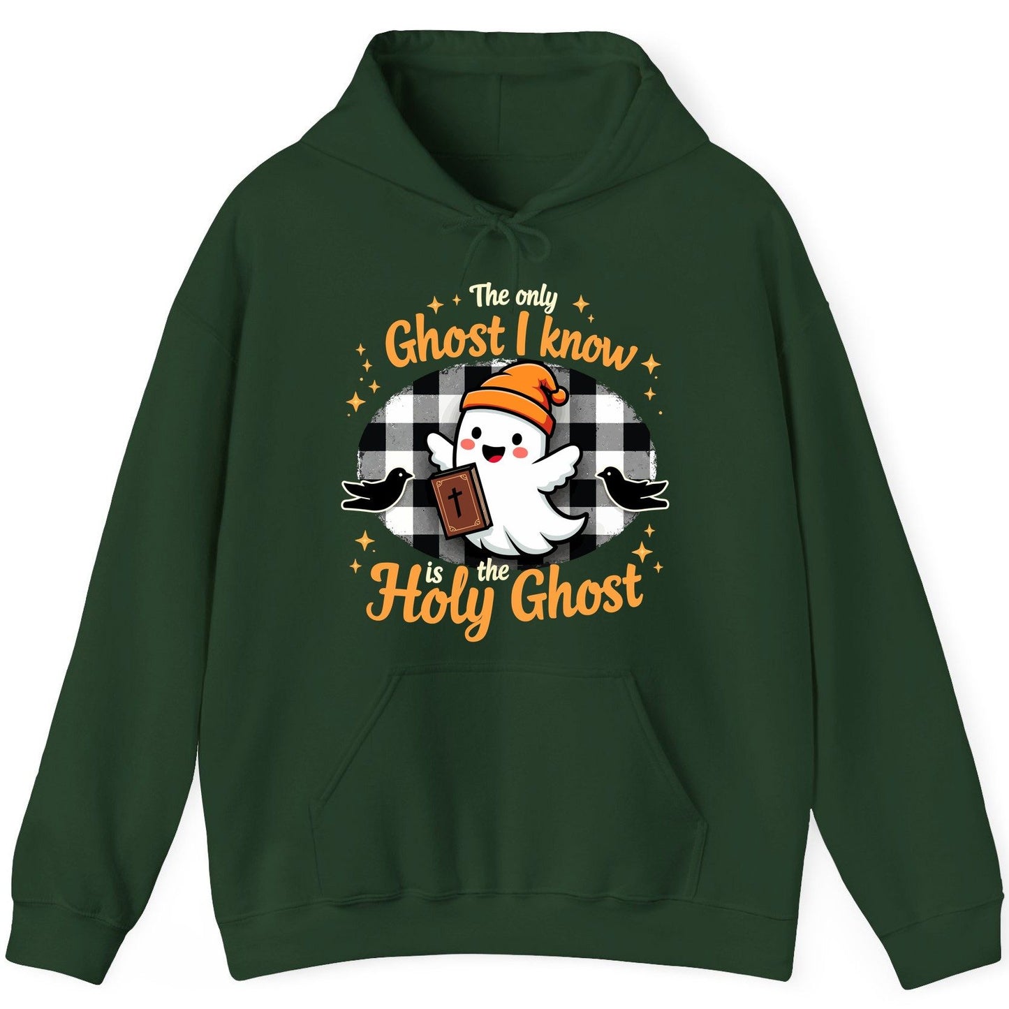 The Only Ghost I Know Is the Holy Ghost christian Halloween Hoodie Forest Green product mockup
