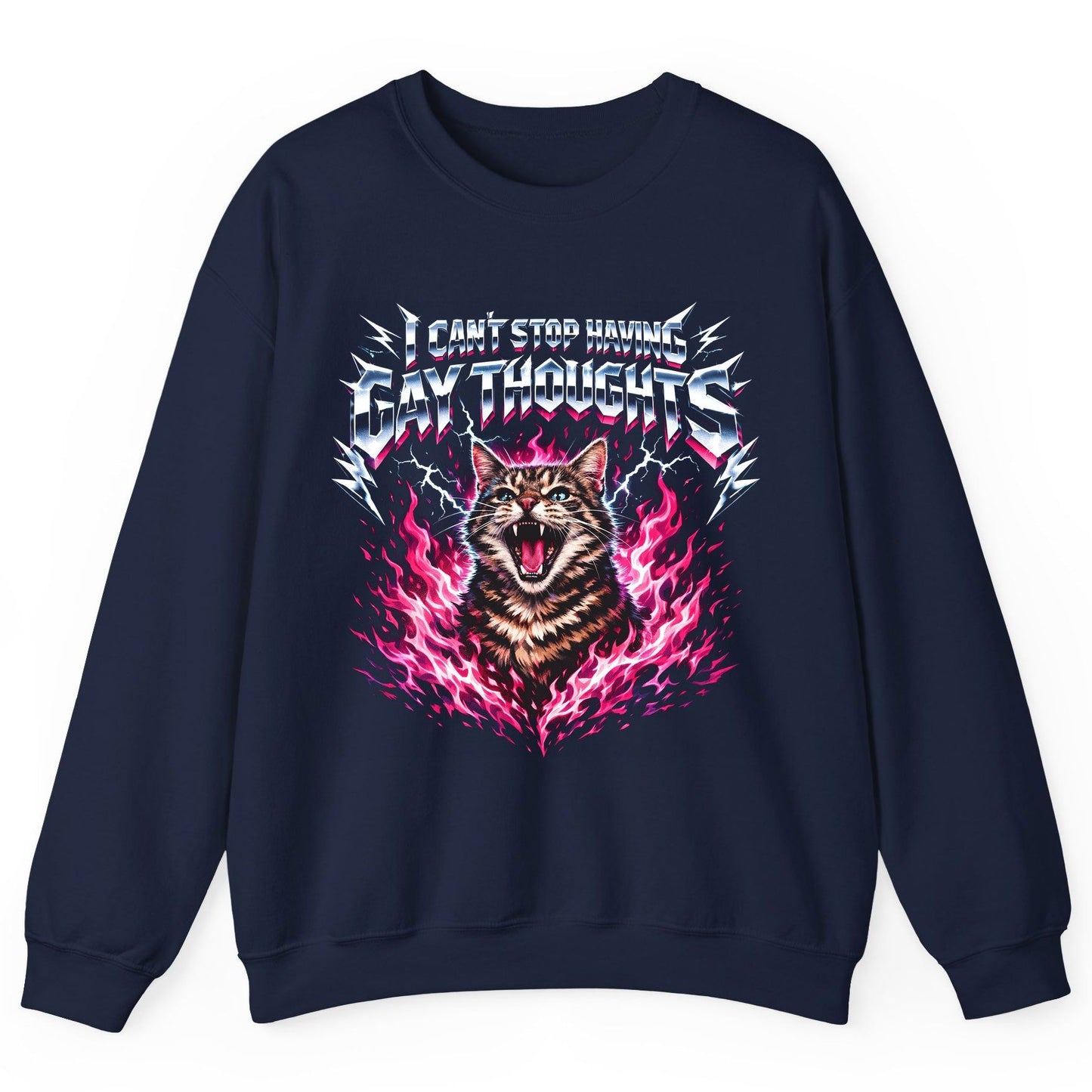 I Can't Stop Having Gay Thoughts cat Sweatshirt Navy product mockup