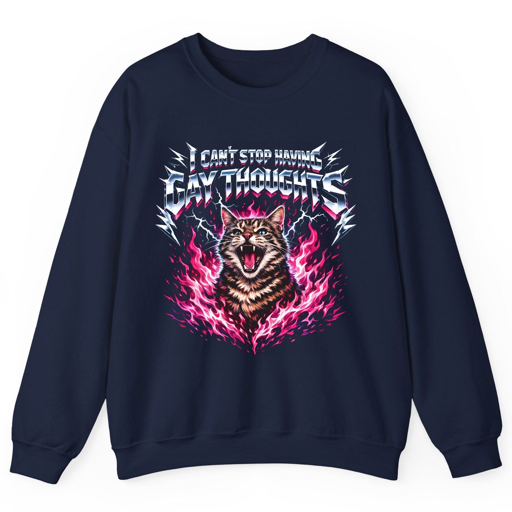 I Can't Stop Having Gay Thoughts cat Sweatshirt Navy product mockup