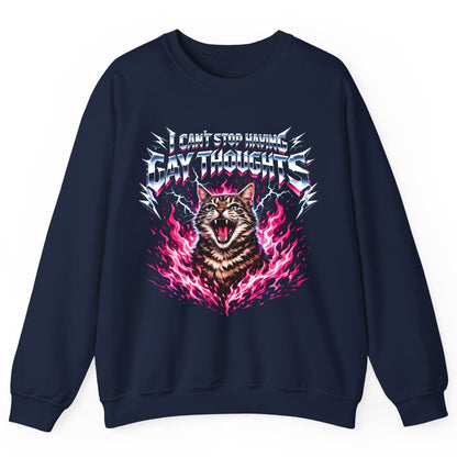 I Can't Stop Having Gay Thoughts cat Sweatshirt Navy product mockup
