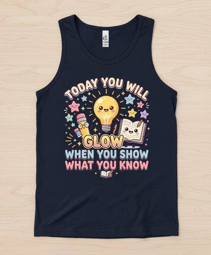 Kawaii School Characters 'Today You Will Glow' Motivational Design Tank Top - Navy