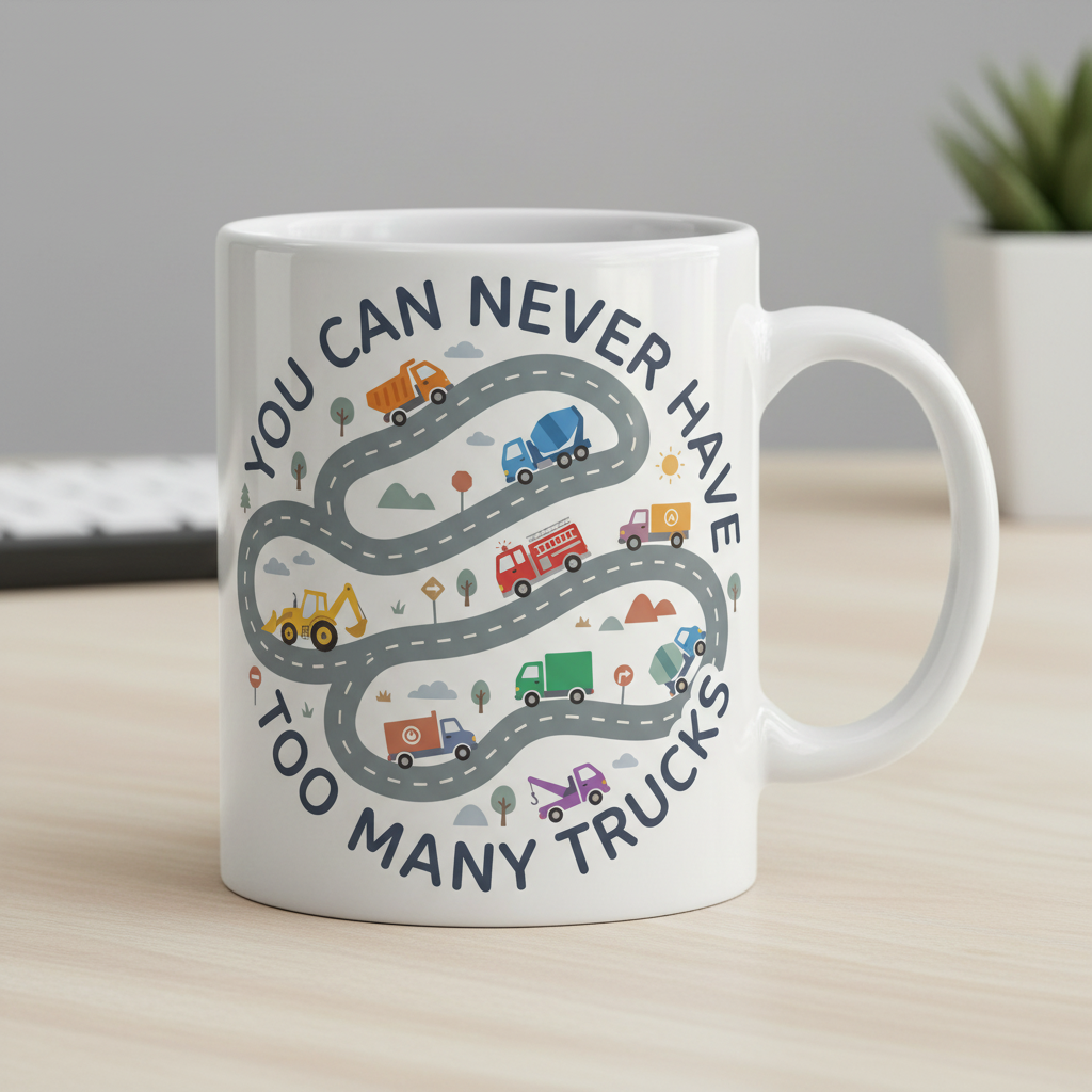 You Can Never Have Too Many Trucks Cartoon Design White Mug - White