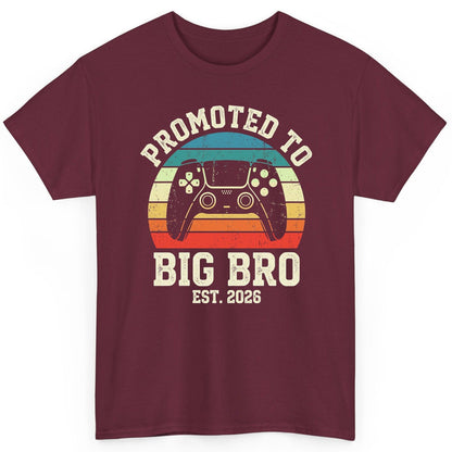 Promoted TO BIG BRO EST 2026 Retro Gaming T-Shirt - product mockup - Maroon