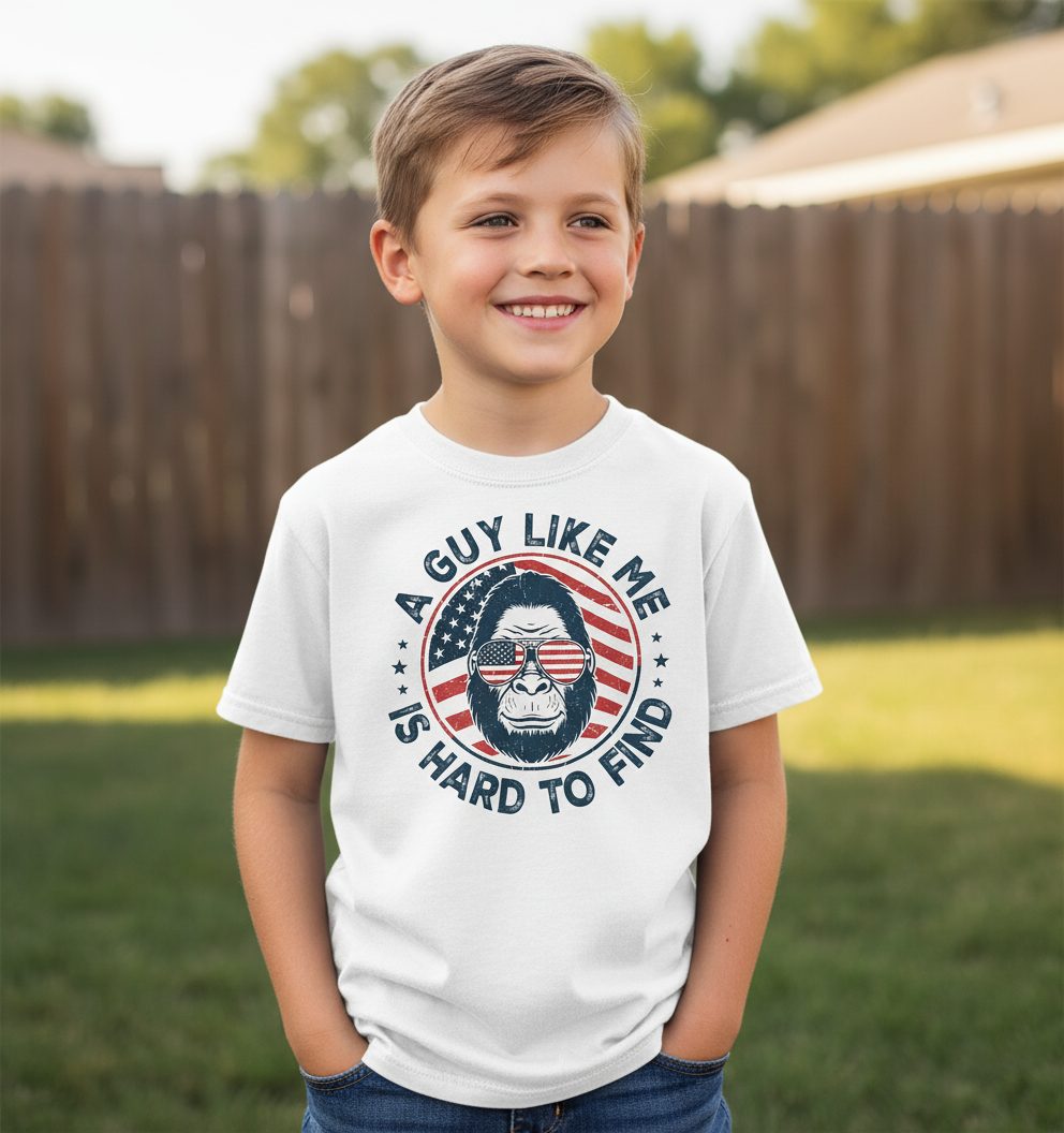 A Guy Like Me Is Hard to Find patriotic bigfoot Youth T-Shirt White lifestyle mockup