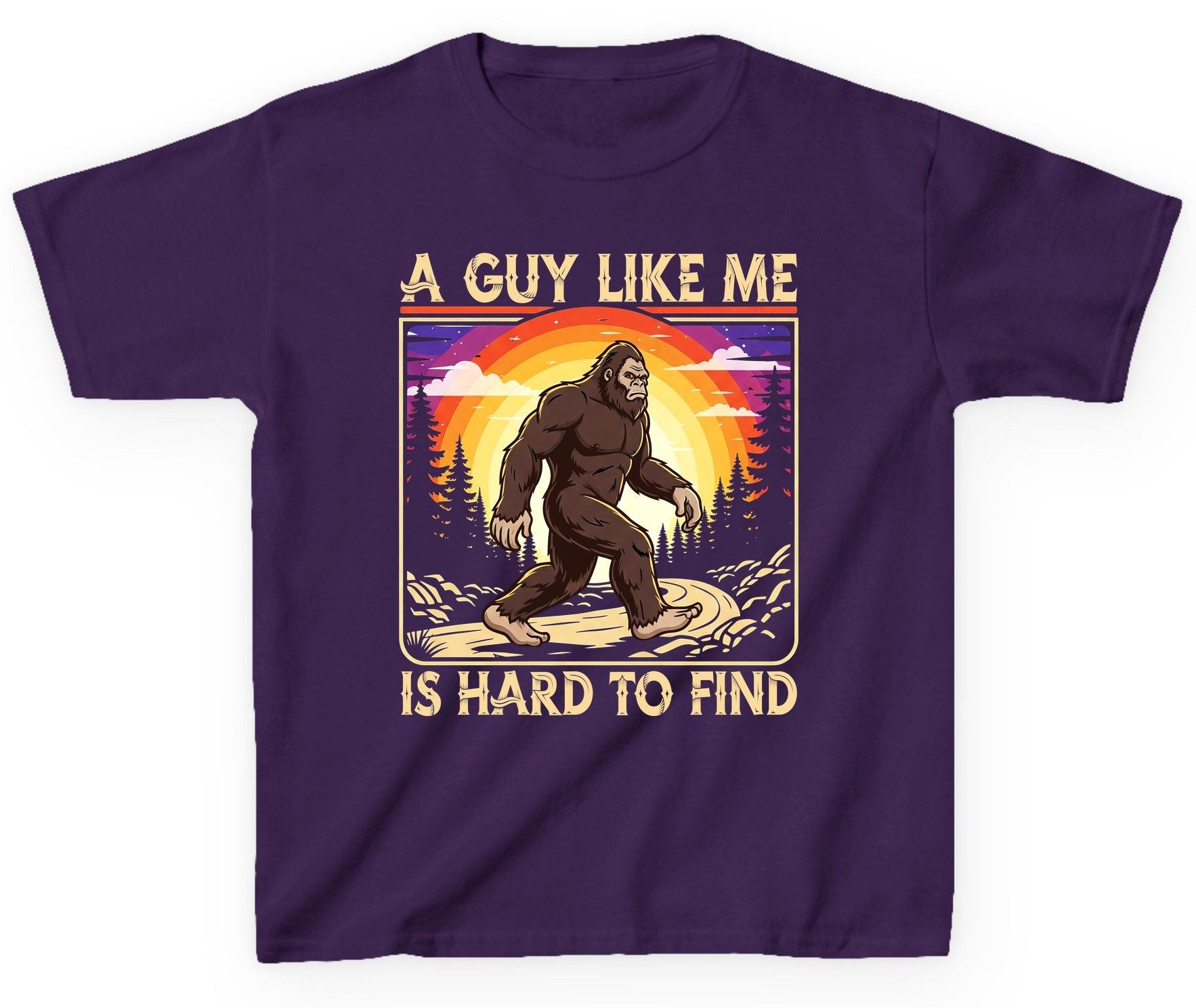A Guy Like Me Is Hard to Find bigfoot Youth T-Shirt Purple product mockup