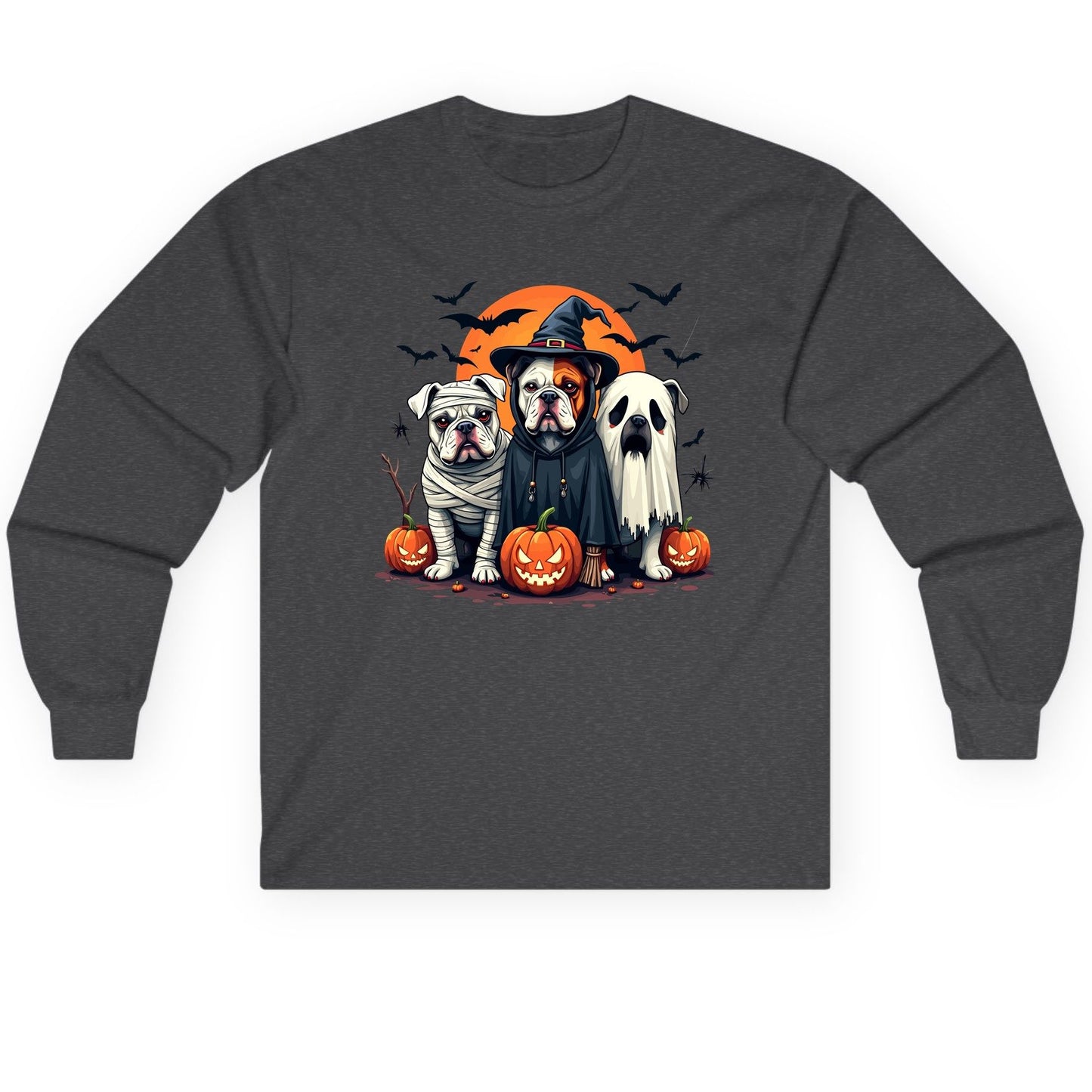 Halloween Bulldogs Costumes Halloween bulldogs Long Sleeve Tee Dark Heather product mockup