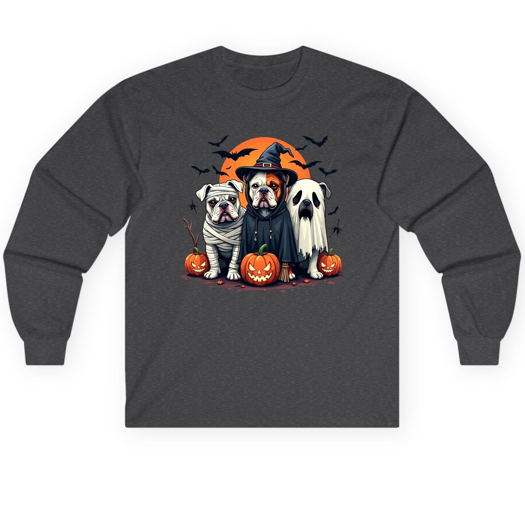 Halloween Bulldogs Costumes Halloween bulldogs Long Sleeve Tee Dark Heather product mockup
