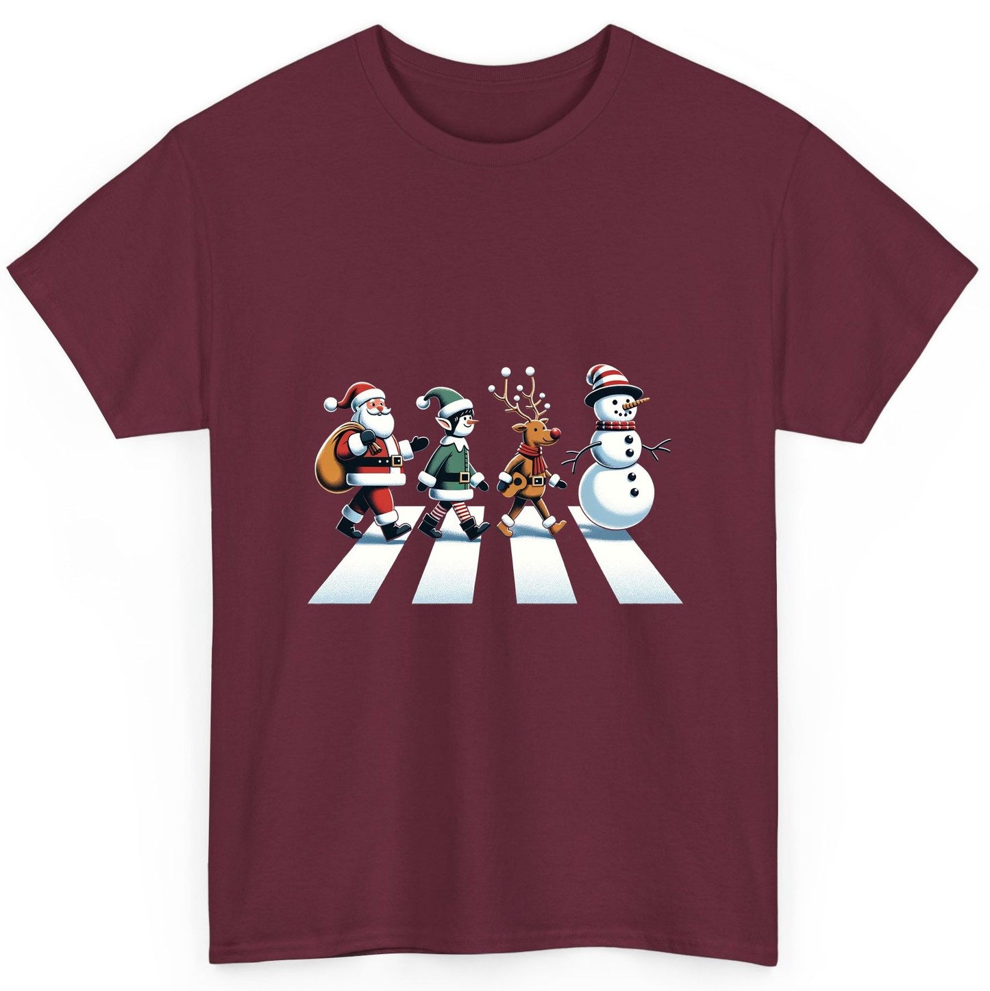 Christmas Abbey Road Parody Christmas abbey road parody T-Shirt Maroon product mockup