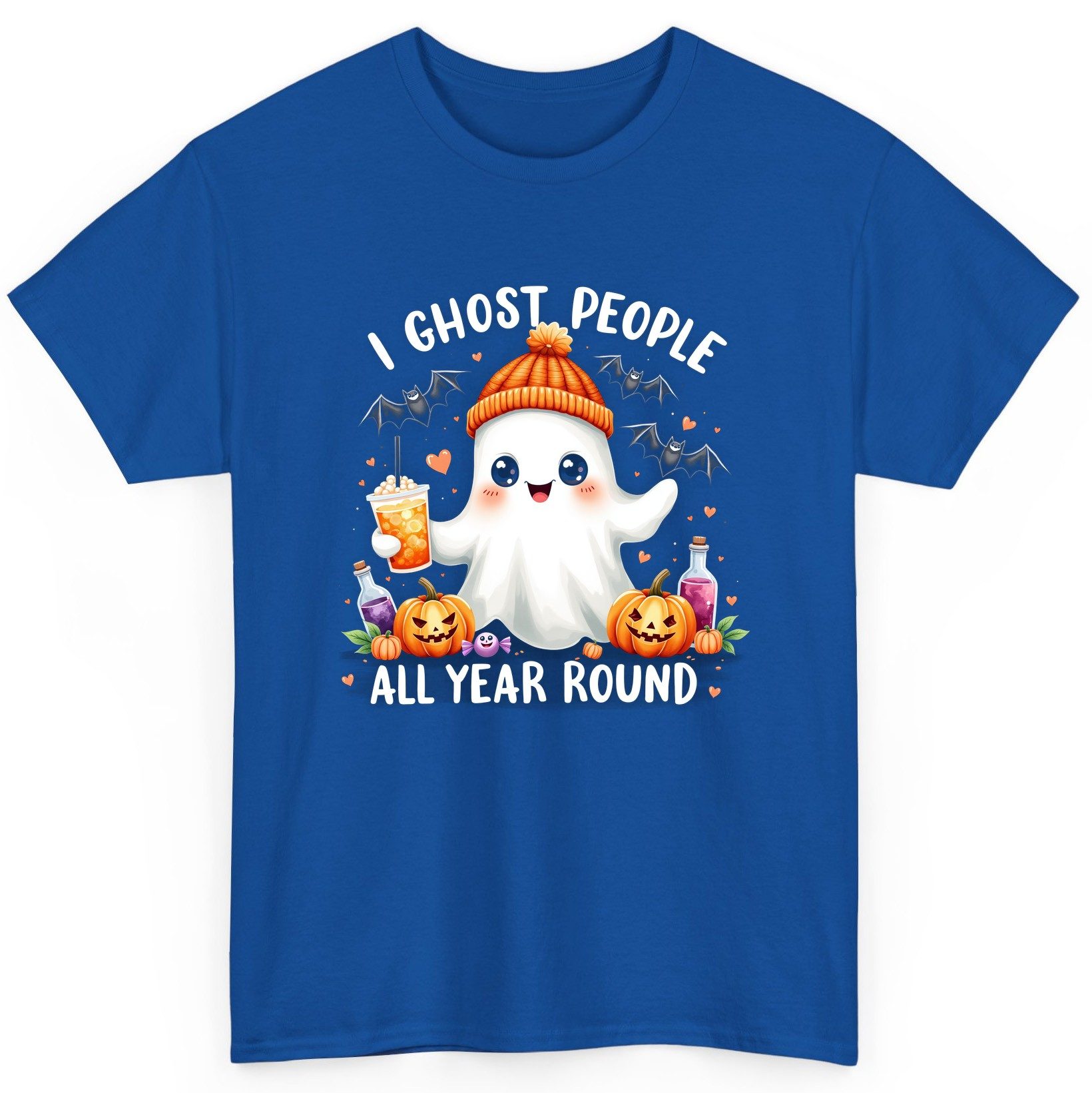I Ghost People All Year Round cute ghost T-Shirt Royal product mockup