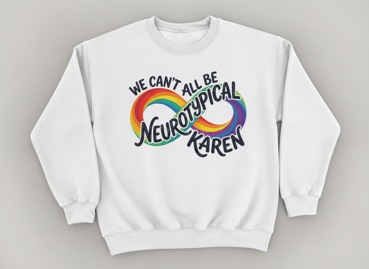 We Can't All Be Neurotypical Karen Rainbow Infinity Sweatshirt - White