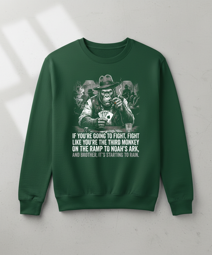 Third Monkey on Noah's Ark Gorilla Poker Player Sweatshirt - Forest Green
