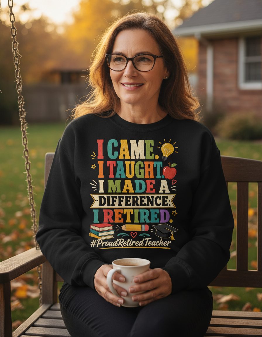 I Taught I Made a Difference I Retired Proudretiredteacher Sweatshirt - lifestyle model mockup - Black